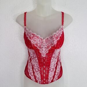 Jezebel Bustier Top Womens 34B Lace Mesh Sheer Underwire Lingerie Corset Bra Red